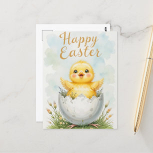 Carte Postale Adorable bébé poussin heureux Pâques