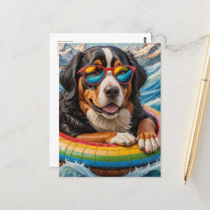 Carte Postale Adorable Bernese Mountain Dog aime Voyage en flott