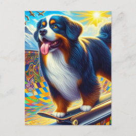Carte Postale Adorable Bernese Mountain Dog Skateboard