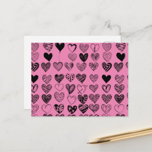 Carte postale adorable Black Heart Scribble Dessin