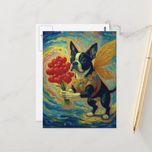 Carte Postale Adorable Boston Terrier avec des cœurs