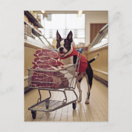 Carte Postale Adorable Boston Terrier Shopping Pour La Viande