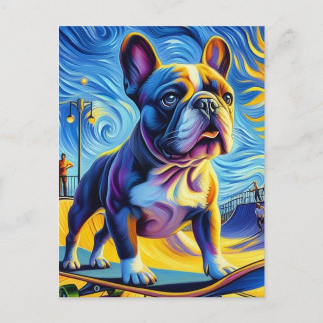 Carte Postale Adorable Boston Terrier Skateboard (Devant)