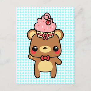Carte postale adorable Cartoon Kawaii Bear Cupcake