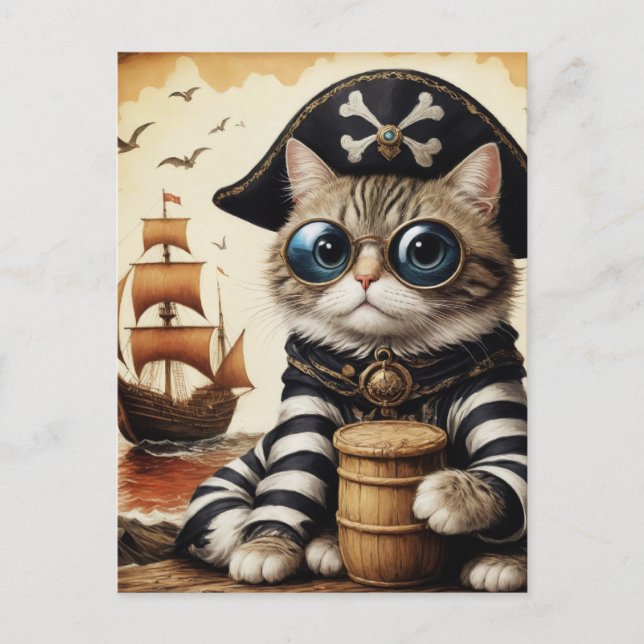 Carte Postale Adorable chat de pirate (Devant)