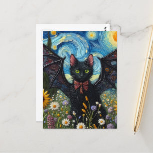 Carte Postale Adorable chaton à chauve-souris dans une prairie