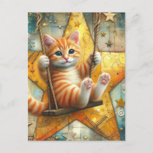 Carte Postale Adorable chaton gingembre sur une aile