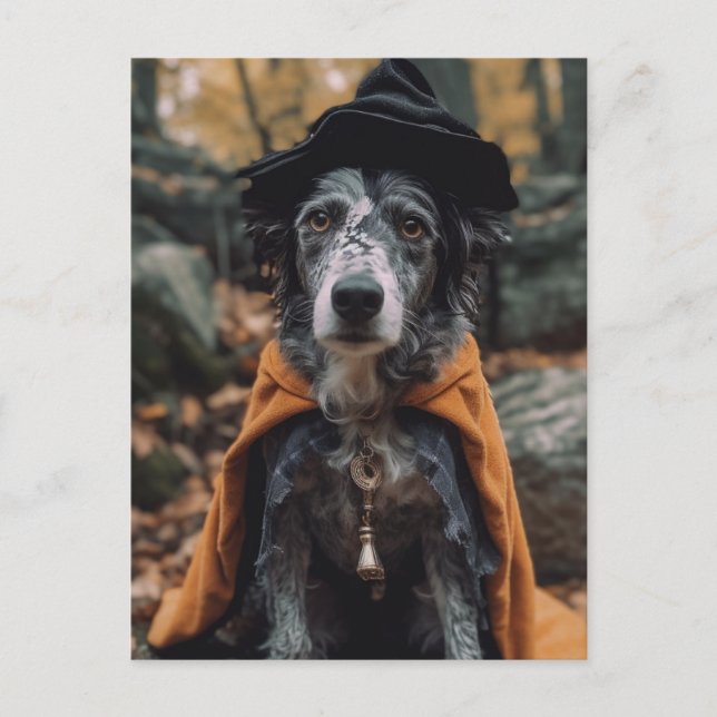 Carte Postale Adorable chien d'Halloween tacheté (Devant)