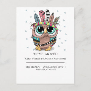 Carte Postale adorable chouette douce avec Feathers maison en mo
