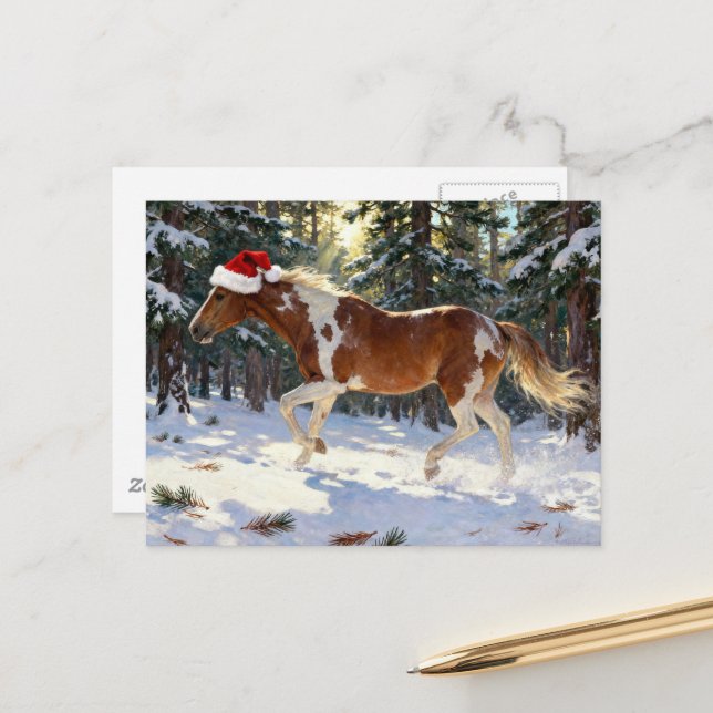 Carte Postale Adorable Christmas Paint Horse Mare (Devant/Arrière en situation)