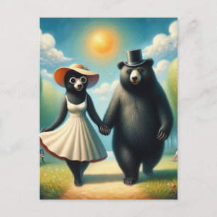 Carte Postale Adorable Couple d'ours en promenade dans le parc