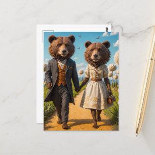Carte Postale Adorable Couple d'ours en promenade dans le parc