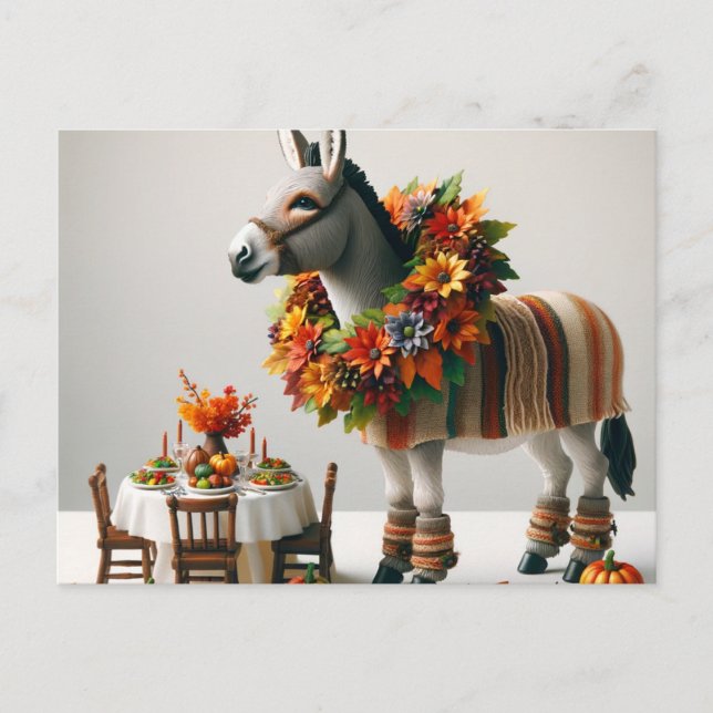 Carte Postale Adorable Donkey Thanksgiving (Devant)