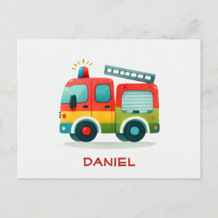 Carte postale adorable d'un camion de pompiers de 