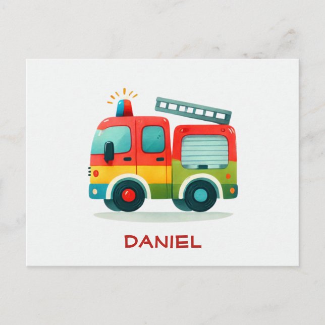 Carte postale adorable d'un camion de pompiers de  (Devant)