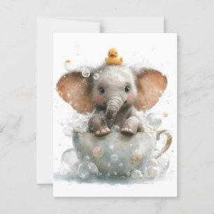 Carte Postale Adorable éléphant bébé en tasse avec canard en cao