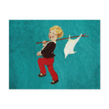Adorable enfant vintage avec drapeau blanc sur bât