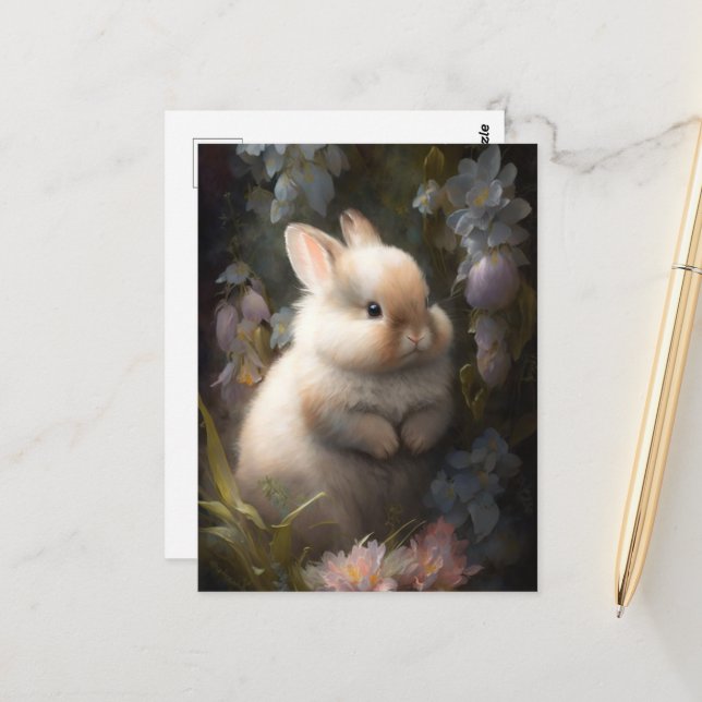 Carte postale adorable et adorable lapin (Devant/Arrière en situation)
