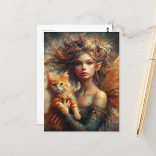 Carte Postale Adorable Fairy et son Ginger Kitten