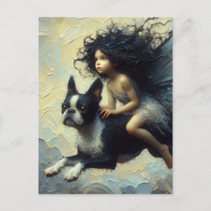Carte Postale Adorable Fairy Riding a Boston Terrier