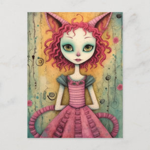 Carte Postale Adorable félin chat dame collage médiatique mixte