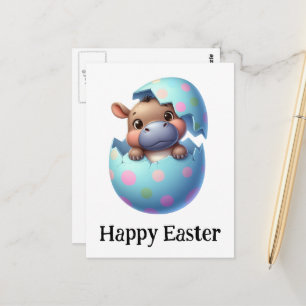 Carte Postale Adorable Funny mignon Bébé de Pâques Hippo