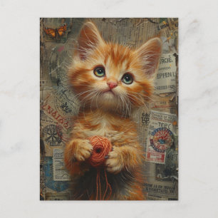 Carte Postale Adorable Ginger Kitten Avec Fil Mélange Média