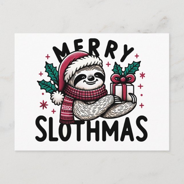 Carte Postale Adorable Joyeux Slothmas (Devant)