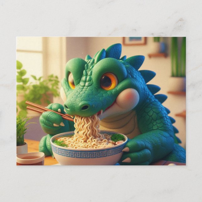 Carte Postale Adorable Kawaii Alligator Manger Ramen (Devant)