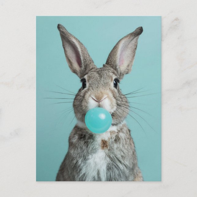 Carte Postale Adorable Lapin Cheval Bleu Bubble Gum (Devant)