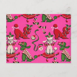 Carte Postale Adorable Mid-century MCM holiday poodles on Pink  