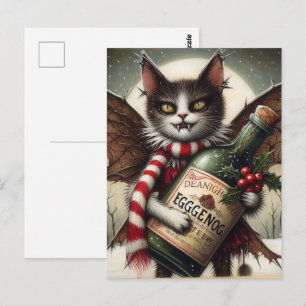 Carte Postale Adorable Noël Horreur Kitty Fairy Avec Eggnog