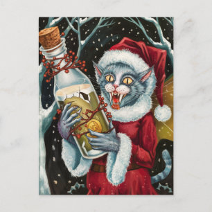 Carte Postale Adorable Noël Vampire Gris Chat Fée