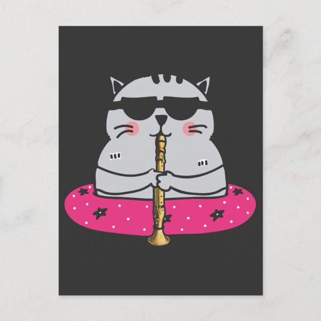 Carte Postale Adorable Oboe Player Chat Oboist instrument de mus (Devant)