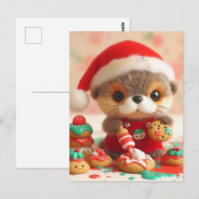 Carte Postale Adorable Otter Baking Christmas Cookies (Devant / Derrière)