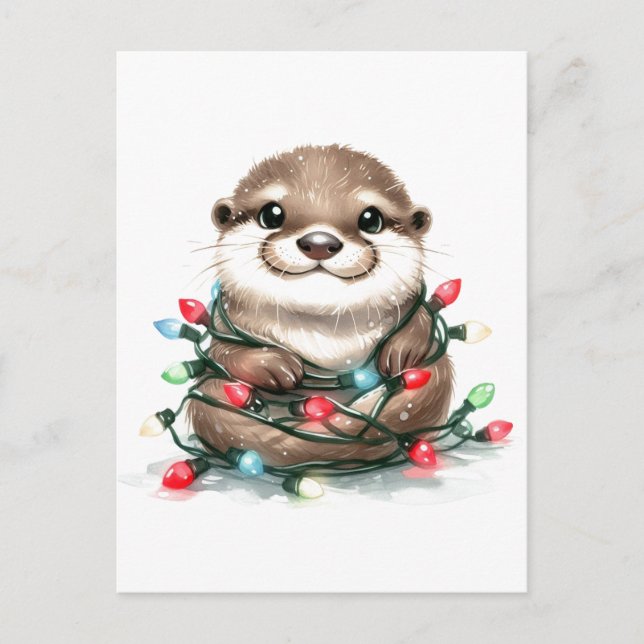Carte Postale adorable Otter de Noël (Devant)