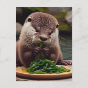 Carte Postale Adorable Otter Manger une salade d'algues