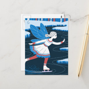 Carte Postale Adorable Patinage sur glace Fée Icy Winter Pond