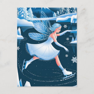 Carte Postale Adorable Patinage sur glace Fée Sports d'hiver