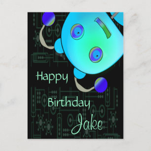 Carte Postale Adorable Peek A Boo Blue Robot Anniversaire