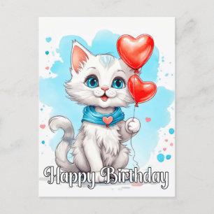 Carte Postale Adorable Petit Chat Joyeux Anniversaire