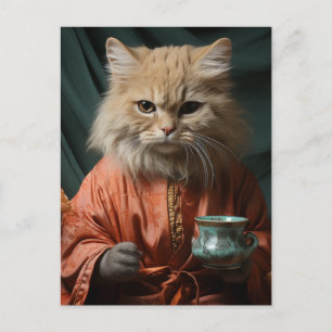 Carte Postale Adorable Petit Kitten Avec Café