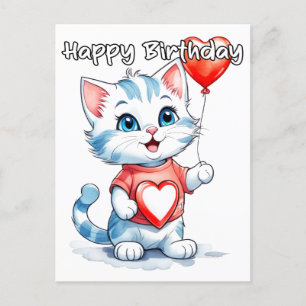 Carte Postale Adorable Petit Kitty Chat Joyeux Anniversaire