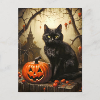 Carte Postale Adorable Petit Kitty Chat Sorcière | Bonne Hallowe