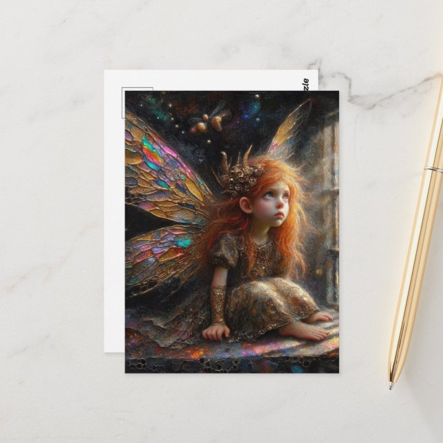 Carte Postale Adorable Petite Fée avec cheveux rouges (Devant/Arrière en situation)