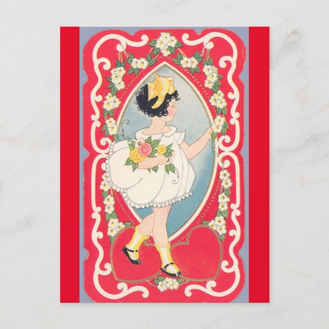 Carte Postale Adorable Petite fille avec Bouquet Vintage Valenti (Devant)