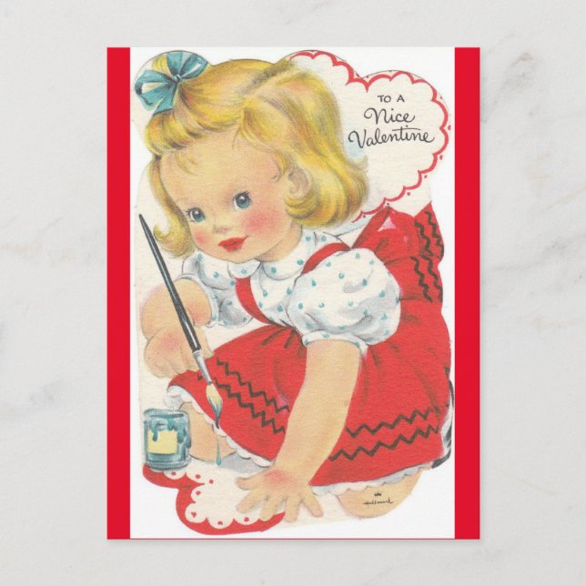 Carte postale adorable Petite fille Peinture Valen (Devant)