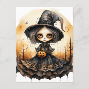Carte Postale Adorable Poupée de sorcière d'Halloween