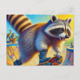 Carte Postale Adorable Raccoon Skateboard