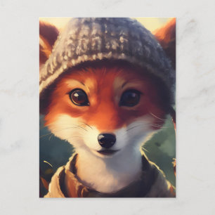 Carte Postale Adorable Renard rouge en vêtements